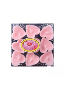 Set 9 Lumanari in Forma de Inima, Flippy, pentru Ziua Indragostitilor, Aroma de Trandafiri, Ardere 3.5 h, din Parafina, 4 x 2 cm, Roz