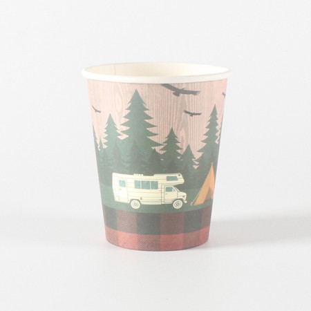 Set 10 Pahare, Flippy, Imprimeu Camping, din Carton, 250 - 300 ml, 7.5 x 8.4 x 5.3 cm, Multicolor