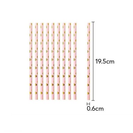 Set 10 Paie, Flippy, din Hartie, 19.5 cm, Model cu Buline Aurii, Roz