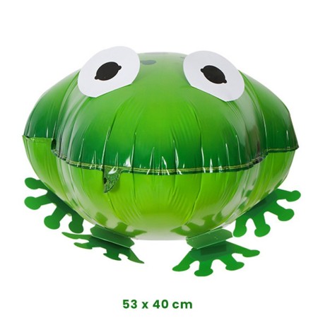 Balon din Folie Metalizata, Flippy, Figurina Animata, Model Broasca, 53x40 cm, Ambalaj Individual, Pai Inclus, Umflare cu Aer sau Heliu, Verde
