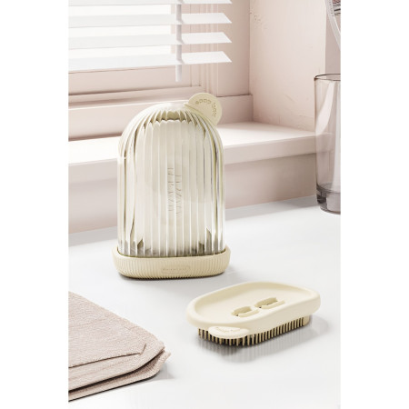Sapuniera de Calatorie, Flippy, Suport pentru Sapun cu Scurgere a Apei, Recipient cu Capac Depozitare, Savoniera pentru Baie, 12.6x6.1x8.4cm, Crem