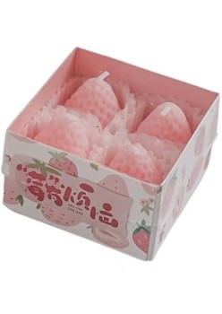 Set 4 Lumanari Parfumate, Flippy, Model Capsunici, Ardere 30 min, 52g, 6.3 x 6.3 x 3.8 cm, Roz