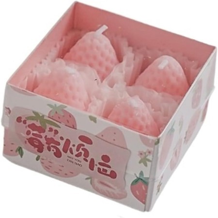 Set 4 Lumanari Parfumate, Flippy, Model Capsunici, Ardere 30 min, 52g, 6.3 x 6.3 x 3.8 cm, Roz