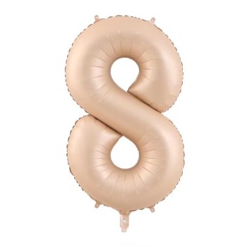 Balon din Folie Metalizata, Flippy, Figurina Cifra, Model 8, Tema Aniversare 100 cm, Ambalaj Individual, Pai Inclus, Umflare cu Aer sau Heliu, Crem