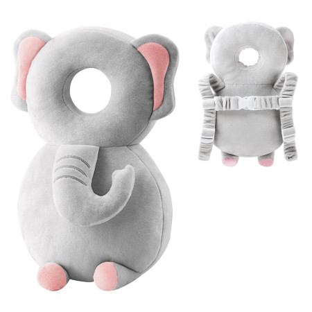 Rucsac cu Pernă de Protecție pentru Cap, Model Elefant din Plus, Suport Moale pentru Bebeluși, 33x6x19 cm, 180 g, Gri