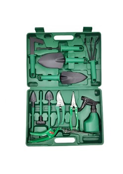 Set 12 Unelte Grădină cu Cutie de Depozitare, PVC & Oțel A3, 38x29 cm, Verde Deschis – Plantare, Sol, Îngrijire Plante