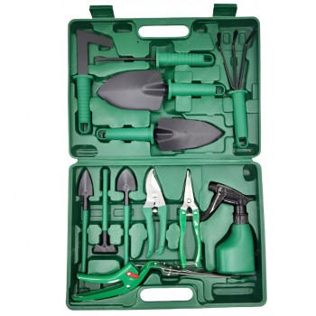 Set 12 Unelte Grădină cu Cutie de Depozitare, PVC & Oțel A3, 38x29 cm, Verde Deschis – Plantare, Sol, Îngrijire Plante