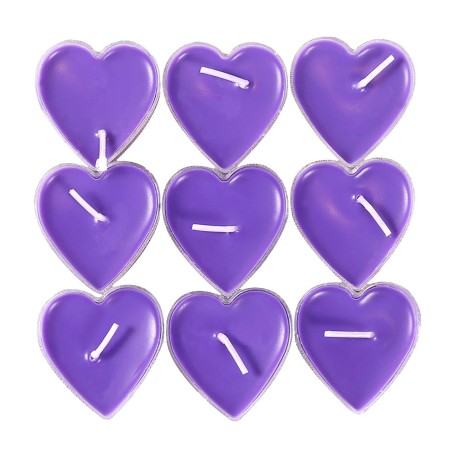 Set 9 Lumanari in Forma de Inima, Flippy, pentru Ziua Indragostitilor, Aroma de Lavanda, Ardere 3.5 h, din Parafina, 4 x 2 cm, Mov