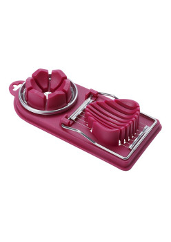 Feliator multifunctional Flippy pentru oua, mozzarela, fructe, 2 forme de feliere, agatatoare, 20 cm, Visiniu