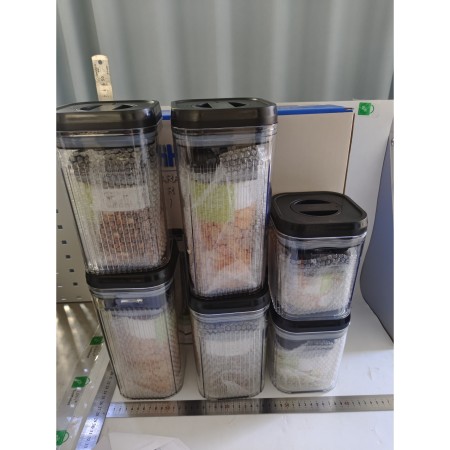 Cutii de Depozitare Alimente, Flippy, Set din 12 Cutii de tip Container, Recipiente pentru Cereale in Bucatarie,  Transparente cu Capac Negru