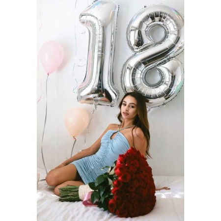 Balon din Folie Metalizata, Flippy, Figurina Cifra, Tema Aniversare 80 cm, Ambalaj Individual, Pai inclus, Umflare cu Aer sau Heliu, Argintiu, Cifra 8