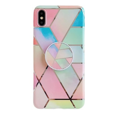 Husa protectie pentru Apple iPhone SE 2020 Soft IMD TPU Marble Geometric Roz Suport inclus