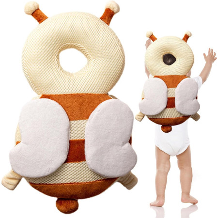 Pernă Rucsac BabyBee, Protecție pentru Cap, Tetieră cu Design Aerisit, Model Albinuță, 33x6x19 cm, 180 g, Maro/Bej
