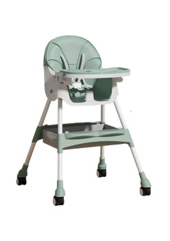 Scaun de Masă Reglabil pentru Bebeluși, Pliabil cu Roti, Suport Picioare și Masuță Ajustabilă, Verde, 97x73x65cm