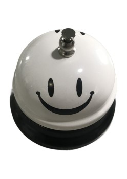 Clopotel Metalic Multifunctional, Flippy, Alb cu Imprimeu Smiley Face, 7.5x7.5x6.5 cm, Receptie, Restaurant, Cafenele