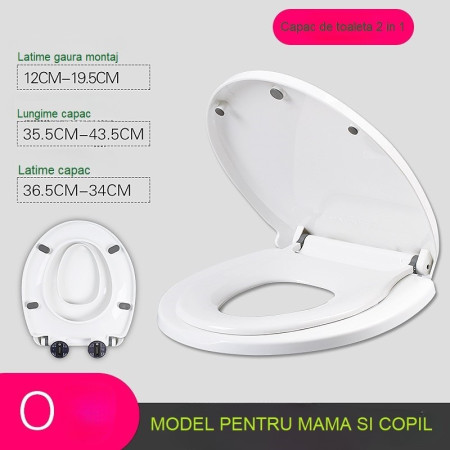 Capac de Toaleta cu Reductie 2 in 1, Flippy, pentru Copii si Adulti, Coborare Lenta si Silentioasa, Instalare Usoara, din PP5 , in Forma de O, Alb