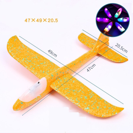 Avion Planor Polistiren 47 cm cu Lumina LED, Portocaliu – Jucarie Outdoor pentru Copii