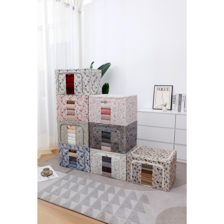Cutie De Depozitare, Flippy, Pentru Haine, Lenjerie, Sosete Si Sutiene, Material Textil, 66L, Model Fluturasi, Gri