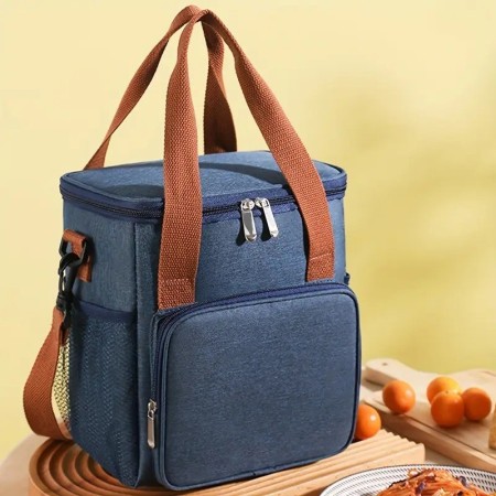 Geanta Termo-Izolanta, Flippy, Multifunctionala, 1 Compartiment Principal, 1 Buzunar Lateral Exterior, Impermeabila, Manere si Bretea de Umar, 25x22x15 cm, Albastru