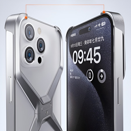 Husa Armor X Compatibila cu iPhone 15 Pro, Flippy, Aliaj de Aluminiu, Antisoc, Antizgarieturi, Impermeabila, Margini cu 2 Straturi, Aderent, Montare Usoara, Surubelnita Inclusa, Gri Metalizat