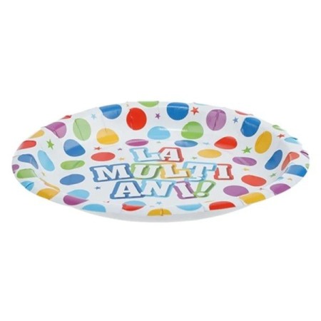 Set 6 Farfurii de Unica Folosinta, Flippy, Colectia, LA MULTI ANI, 23 cm, din Carton Laminat, Multicolor