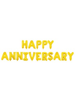 Set Baloane din Folie Metalizata, Flippy, Model Happy Anniversary, Litere de 40 cm, Baloane Party, Ambalaj Individual, Pai Inclus, Umflare cu Aer sau Heliu, Auriu