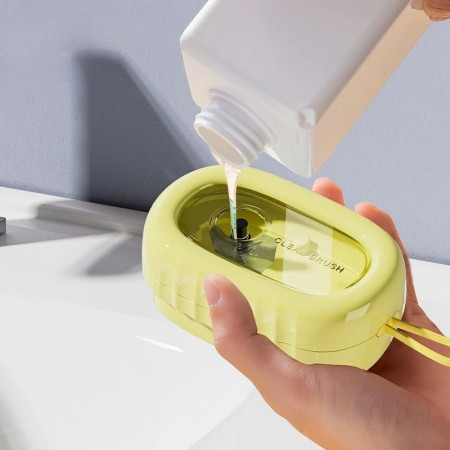 Perie de Spalat Haine, Flippy, cu Dispenser pentru Detergent, 4 Perii de Curatare, din ABS + PS, Galben