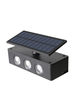 Lampa solara LED bidirectionala Flippy, cu panou ajustabil, comutator culoare lumina, pentru perete, scari, gradina, terasa, 16 x 6.5 cm, 6 LED-uri, material ABS, baterie 3.7 V, 1200mah, multicolor