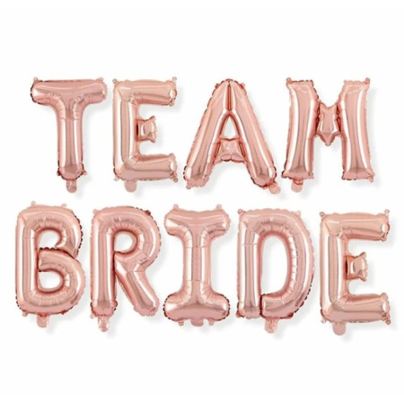 Set Baloane din Folie Metalizata, Flippy, Model Team Bride, Litere de 40 cm, Tema Iubire, Baloane Party, Ambalaj Individual, Pai Inclus, Umflare cu Aer sau Heliu, Roz