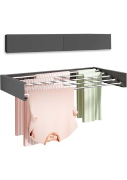 Suport Haine, Flippy, Depozitare si Uscare Rufe, din Aluminiu, Pliabil, Impermeabil, Montare prin Perforare, 100 cm, Negru