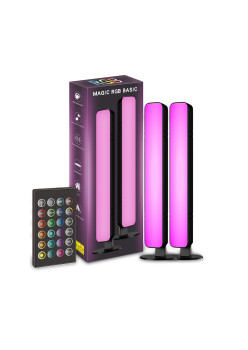 Set 2 Lampi de Birou, Flippy, RGB Colorat, 28 LED, Putere 5V, Telecomanda cu 24 de Taste, Cablu USB, Negru, 25.5x4x3.5cm