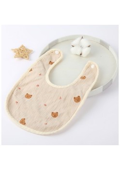 Baveta din Bumbac pentru Copii, Flippy, 0-12 Luni, 21x30 cm, Rezistenta la Apa, cu Capse, Model cu Ursuleti, Bej