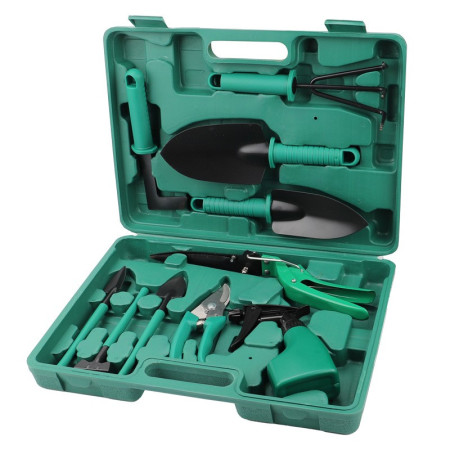 Set 10 Unelte de Grădină cu Geantă Depozitare, Oțel Inoxidabil, Accesorii Complete, 37 x 28 cm, Verde