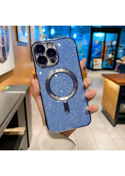 Husa de Protectie 2 in 1, Flippy, pentru iPhone 15 Pro Max, Glitter Chrome Magsafe, din TPU, Magnetica, cu Protectie Lentila, Albastru Marin