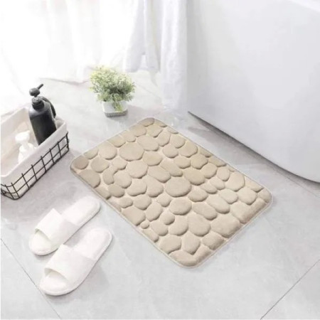 Covoras pentru Baie Antiderapant, Flippy, Uscare Rapida, Model 3D Piatra, 40x60 cm, Bej