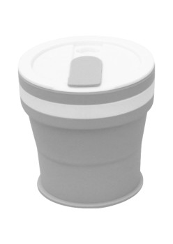 Pahar pliabil din silicon Flippy, prentru calatorii, 350 ml, pai inclus, 9 x 9.2 cm, gri