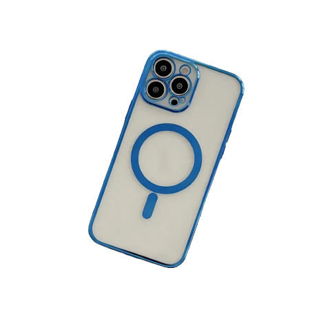 Husa MagSafe pentru Apple iPhone 12, Protectie camera, Full TPU, Margini colorate Electroplating, Magnetica, Incarcare Wireless, Flippy, Albastru