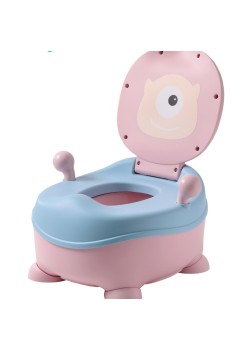 Olita pentru Copii, Flippy, +6 luni, Compartiment Detasabil, cu Capac, Antiderapanta, din Plastic, Colac Moale, Model Animat Ciclop, cu Maner, 33 x 21 x 45 cm, Albastru/Roz