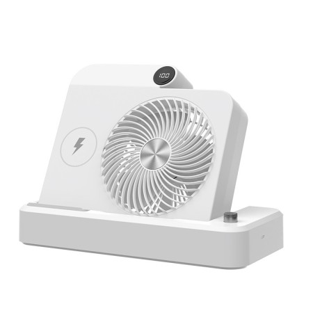 Ventilator 2in1, Flippy, Functie Incarcare Telefon Wireless, 100 Trepte de Viteza, 2400 mAh, 5V, 2A, 25 x 16.5 x 24 cm, Alb