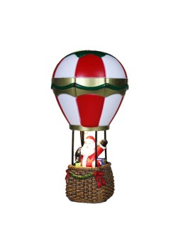 Decoratiune de Craciun tip Balon cu Aer Cald, Flippy, Balon cu Mos Craciun, din Rasina, Model Balon cu Aer Cald si Mos Craciun Iluminare LED, 17 x 5 x 5 cm, Gri Rosu