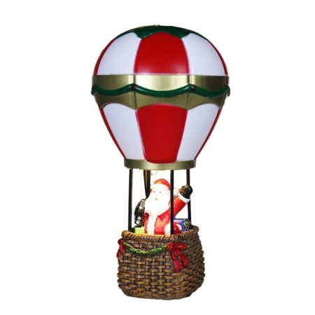 Decoratiune de Craciun tip Balon cu Aer Cald, Flippy, Balon cu Mos Craciun, din Rasina, Model Balon cu Aer Cald si Mos Craciun Iluminare LED, 17 x 5 x 5 cm, Gri Rosu