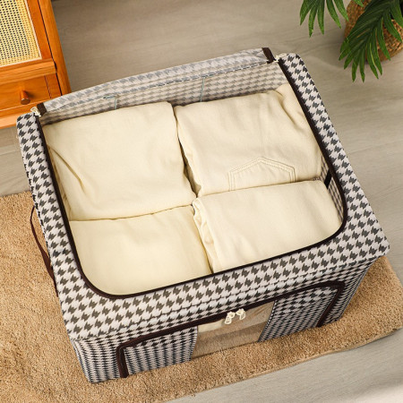 Cutie de Depozitare Pliabilă Premium, 100L, Material Textil, Cadru Metalic, Fermoar Bidirecțional, Fereastră Transparentă, Design Zebră, Alb-Negru, 60x42x40 cm