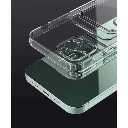 Husa protectie Flippy cu suport card compatibila cu Apple iPhone 13 Pro Max Transparent