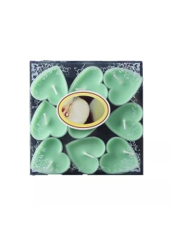 Set 9 Lumanari in Forma de Inima, Flippy, pentru Ziua Indragostitilor, Aroma de Mar, Ardere 3.5 h, din Parafina, 4 x 2 cm, Verde