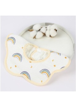 Baveta din Bumbac pentru Copii, Flippy, 0-12 Luni, Rezistenta la Apa, cu Capse, Design 3D, Model cu Curcubee, Alb