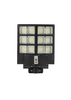 Lampa solara stradala Flippy, cu telecomanda, senzor de miscare si lumina, suport prindere, 480 LED-uri, IP65, ABS, 15AH, 300W, temperatura culoare 6500K, 44.6x34.8x7.2 cm, autonomie 10-12 ore, negru