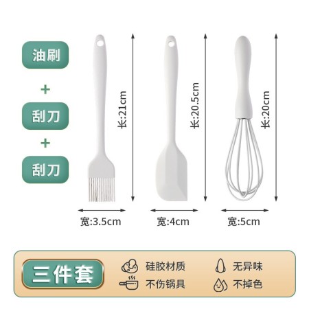 Set 3 Ustensile de Bucatarie, Flippy, din Silicon si Inox, Mini Spatula, Tel, Perie pentru Ulei, Termorezistente, Antiaderente, Alb