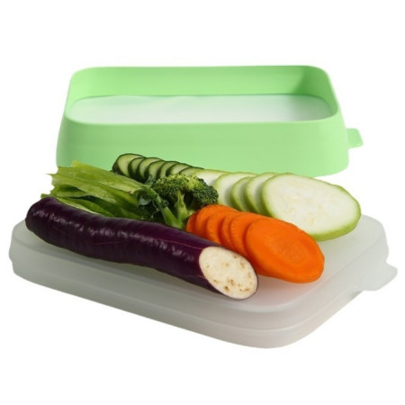 Recipient de Depozitare Alimente, Flippy, Etans, pentru Frigider, din Plastic, Mentinere Proaspata, Reutilizabil, Rezistent la Temperaturi Extreme, 22x14.7x5 cm, Verde