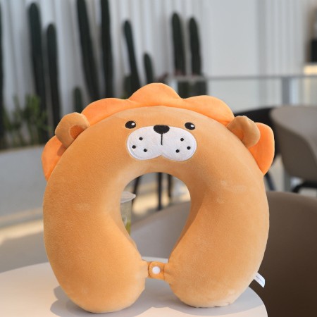 Pernă TravelLion, Suport Ergonomic pentru Gât și Cap, Spumă cu Memorie, 30x30 cm, Sistem de Prindere cu Capse, Maro