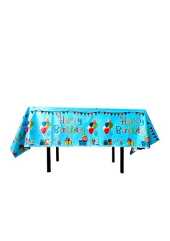 Fata de Masa, Flippy, din Folie, Imprimeu Happy Birthday cu Baloane, 137 x 183 cm, Albastru